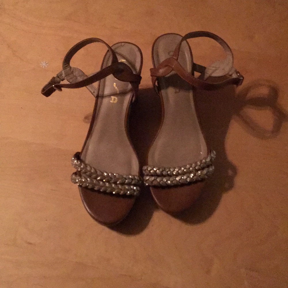 Brown Braided Wedges Heel